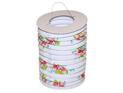 lampion valec 15 cm bila barva s kvetovym vzorem