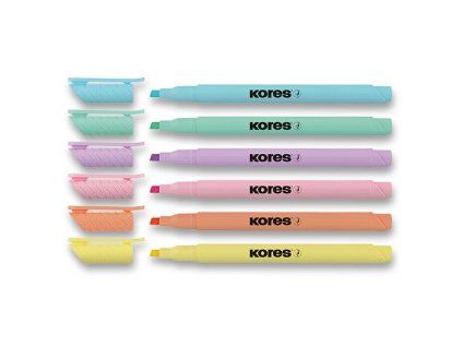 Zvýrazňovače Kores High Liner Pastel – 6 barev, ergonomické zvýrazňovače