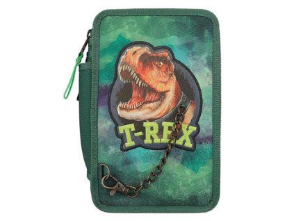 Penál do školy – tři patra s výbavou Dino World 6 – T-Rex na řetězu