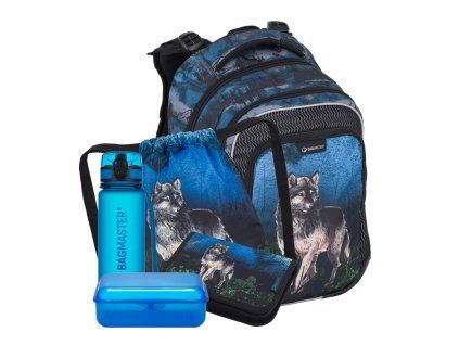 Školní set Bagmaster LUMI 24 F – Vlk (batoh + penál + vak + krabička + láhev)