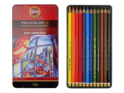 KOH-I-NOOR Polycolor – sada 12 uměleckých pastelek v kovovém pouzdře