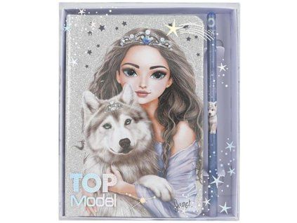 Diář s tužkou Top Model Janet – husky, třpytivý zápisník pro holky