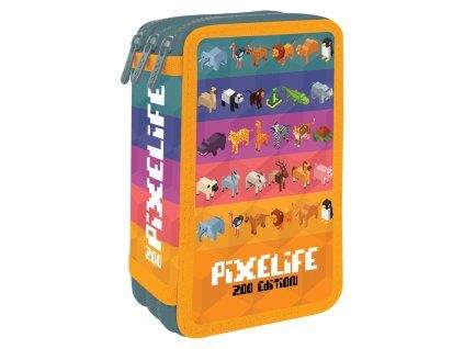 Plný školní penál JUNIOR S8 Pixelife Zoo Edition – 3 patra, 43 kusů