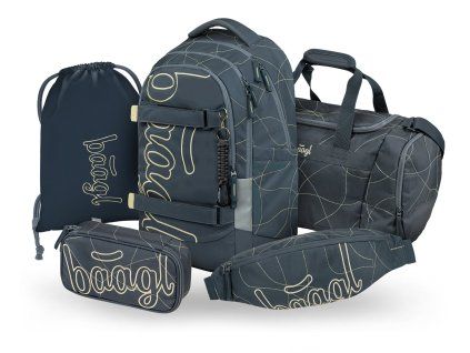 Školní set Baagl Skate Max Wave II 31 l – batoh, penál, sáček, taška a ledvinka