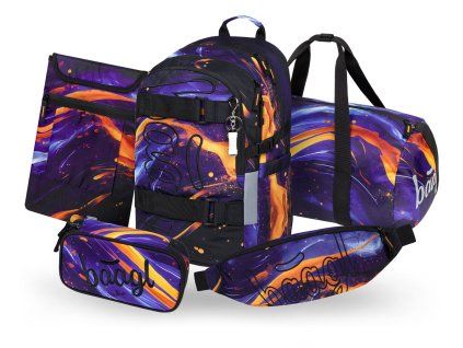 Školní set Baagl Skate Vibe II – 5dílný set (batoh, penál, taška, ledvinka, obal na notebook)
