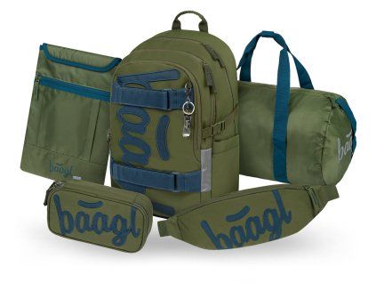 Školní set Baagl Skate Olive II – 5dílný set pro kluky od 3. třídy