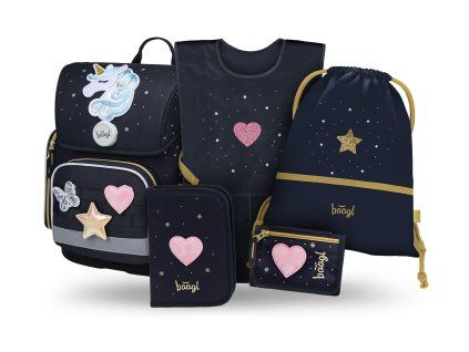 Školní set pro prvňáčky Baagl Ergo Unicorn Gold – 5 dílů