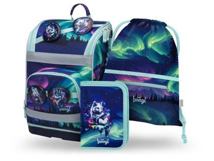 Školní set Baagl Zippy Plus Aurora – aktovka, penál a sáček