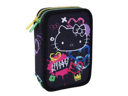 Školní penál 2 zipy CoolPack Jumper Hello Kitty Neon Black vybavený