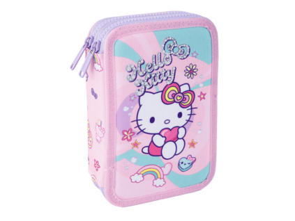 Školní penál 2 zipy CoolPack Jumper Hello Kitty Pink 1 vybavený