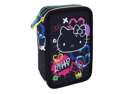 Penál 3 zipy CoolPack Jumper Hello Kitty Neon Black – vybavený