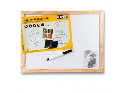 Magnetická tabule Bi-Office – 40 × 30 cm, bílá v dřevěném rámu