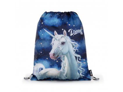 Sáček na přezůvky Unicorn 1 – modrý sáček s jednorožcem pro školačky