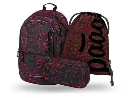 Školní set Baagl Red Polygon – batoh, penál a sáček