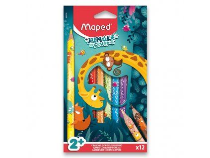 Pastelky Maped Jumbo Jungle Fever – trojhranné, 12 barev (od 2 let)