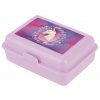 Fialový svačinový box Baagl s motivem koně, přepážka uvnitř, plast, rozměr 17,8 × 12,2 × 6 cm